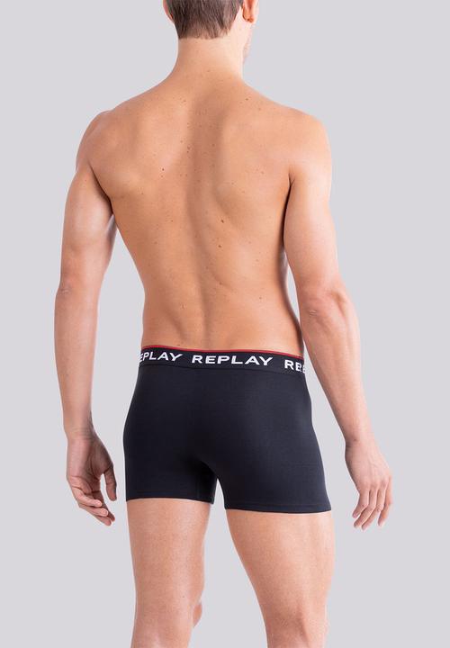 Replay - Replay boxer style 2 cuff logo & print 2pcs box - black/red