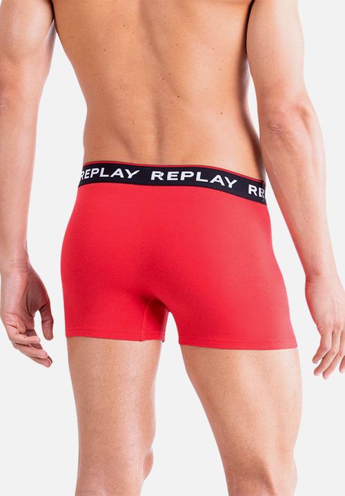 Replay - Replay boxer style 2 cuff logo & print 2pcs box - black/red
