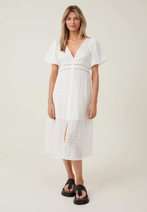 Cotton On - Prairie v-neck midi dress - white