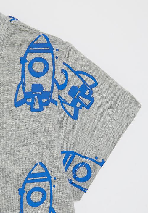 Pop Candy - Printed tee - grey & blue