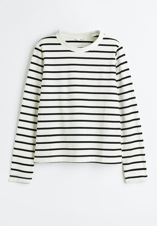 H&M - Cotton jersey top - white/striped