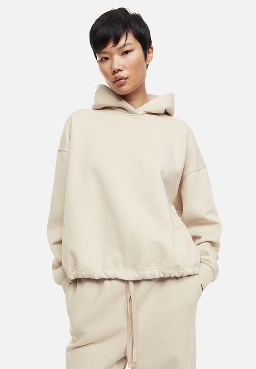 H&M - Boxy drawstring hoodie - light greige