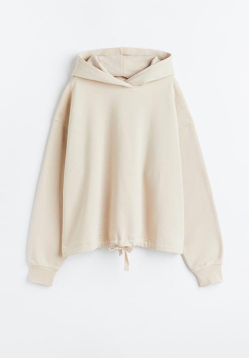 H&M - Boxy drawstring hoodie - light greige