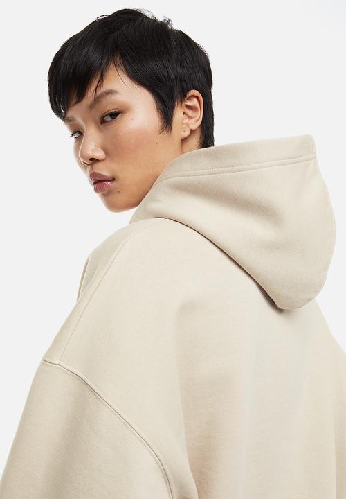 H&M - Boxy drawstring hoodie - light greige