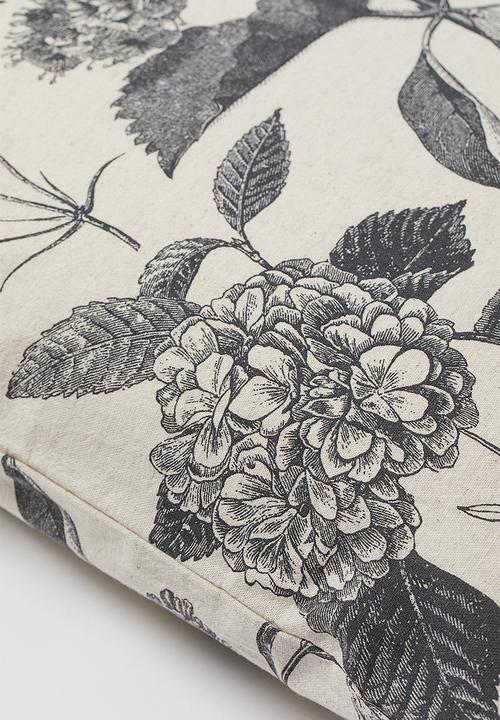H&M - Patterned cushion cover - dark grey/floral 