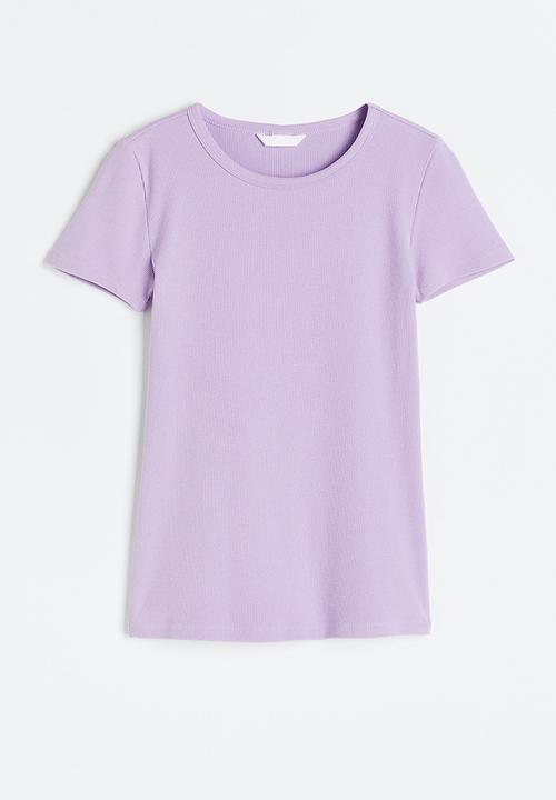 H&M - Fitted ribbed top - light purple 