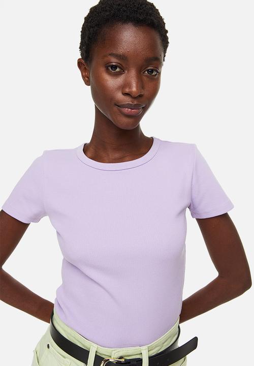 H&M - Fitted ribbed top - light purple 