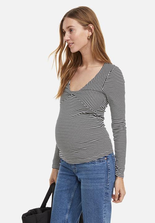H&M - Mama knot-detail top - black/striped