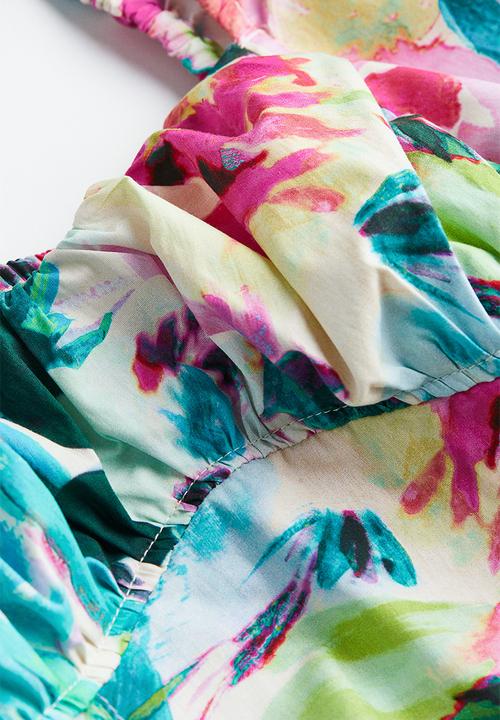 H&M - Puff-sleeved cotton blouse - cerise/floral