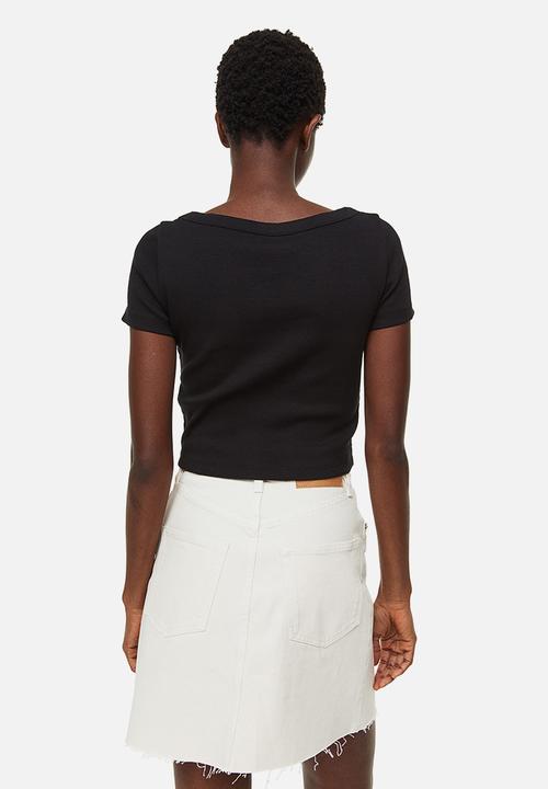 H&M - Ribbed cotton top - black
