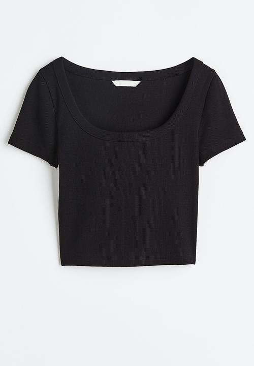H&M - Ribbed cotton top - black
