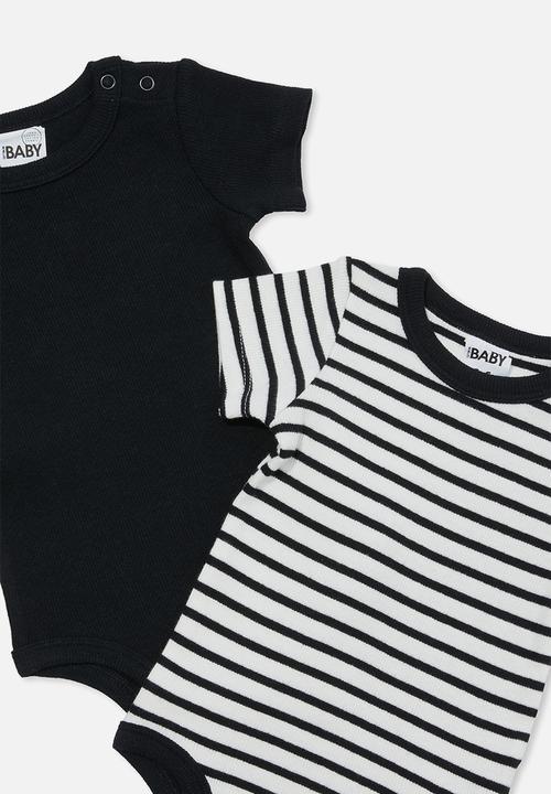 Cotton On - 2 pack essentials short sleeve bubbysuit - black