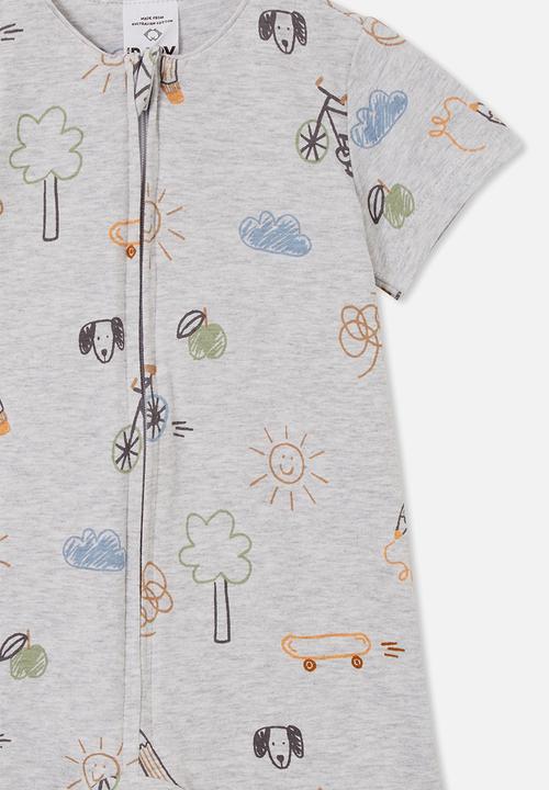 Cotton On - The short sleeve zip romper - cloud marle/sketchy toys