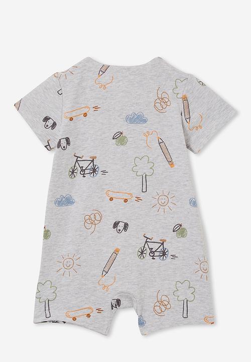 Cotton On - The short sleeve zip romper - cloud marle/sketchy toys