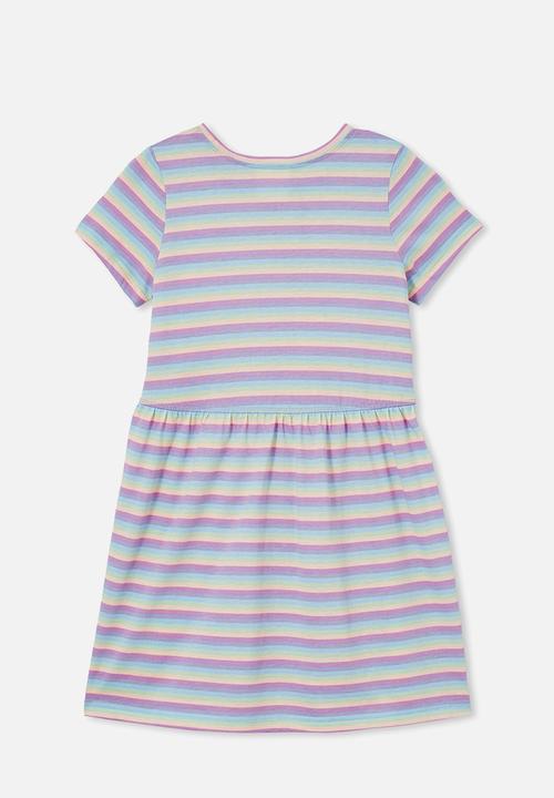 Cotton On - Freya short sleeve dress - rainbow stripe