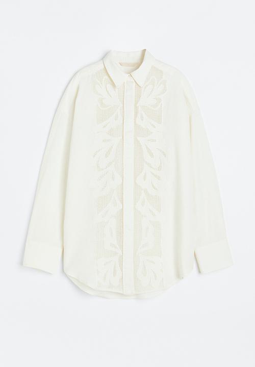 H&M - Embroidered shirt - cream
