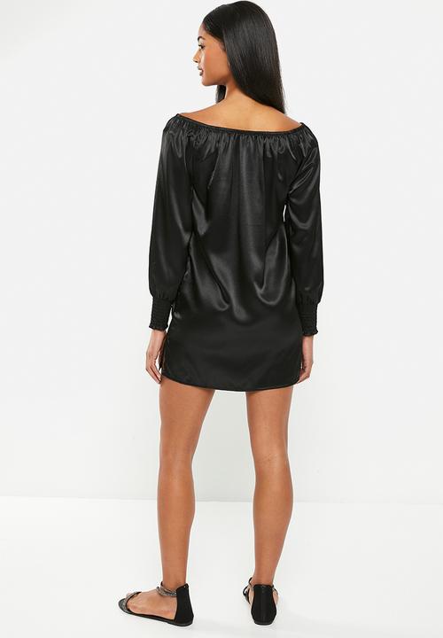 SISSY BOY - Bardot mini dress with tie - solid black