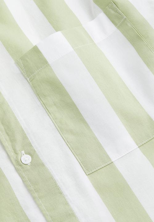 H&M - Cotton shirt regular fit - light green/white striped