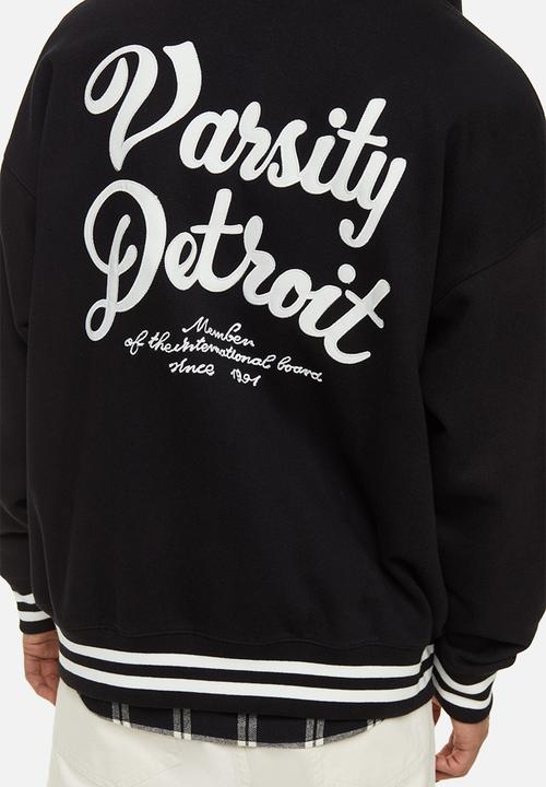 H&M - Oversized fit zip-through hoodie - black/varsity detroit 