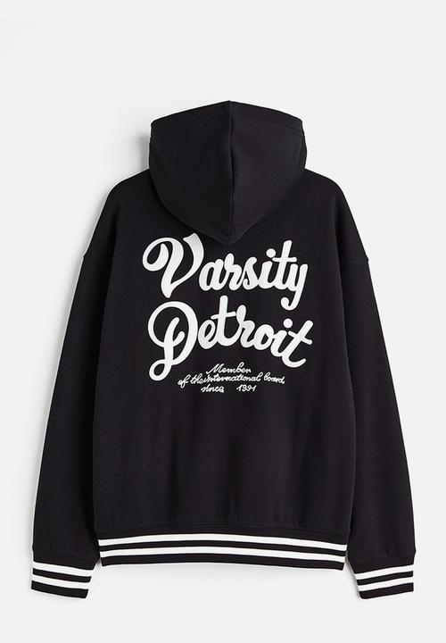 H&M - Oversized fit zip-through hoodie - black/varsity detroit 