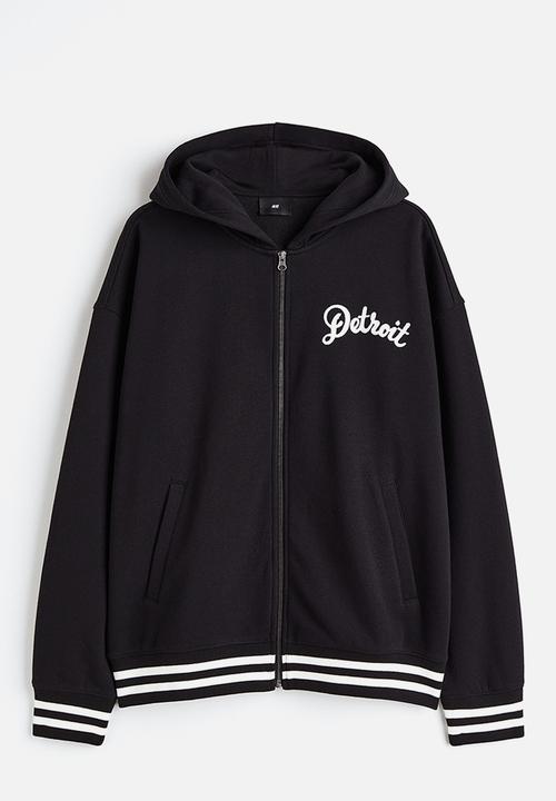 H&M - Oversized fit zip-through hoodie - black/varsity detroit 