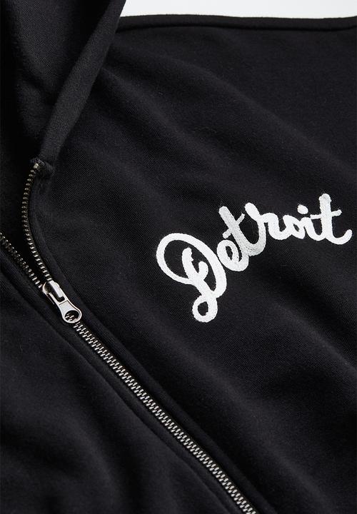 H&M - Oversized fit zip-through hoodie - black/varsity detroit 