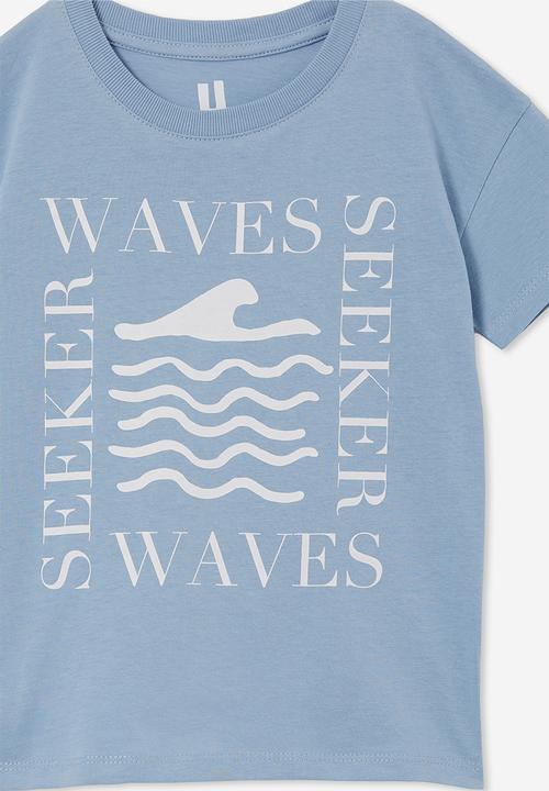 Cotton On - Poppy short sleeve print tee - dusty blue/waves seeker
