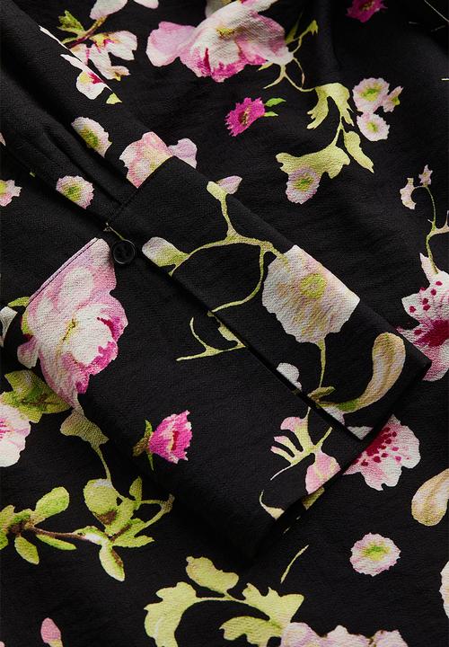 H&M - Tie-detail wrap dress - black/floral 