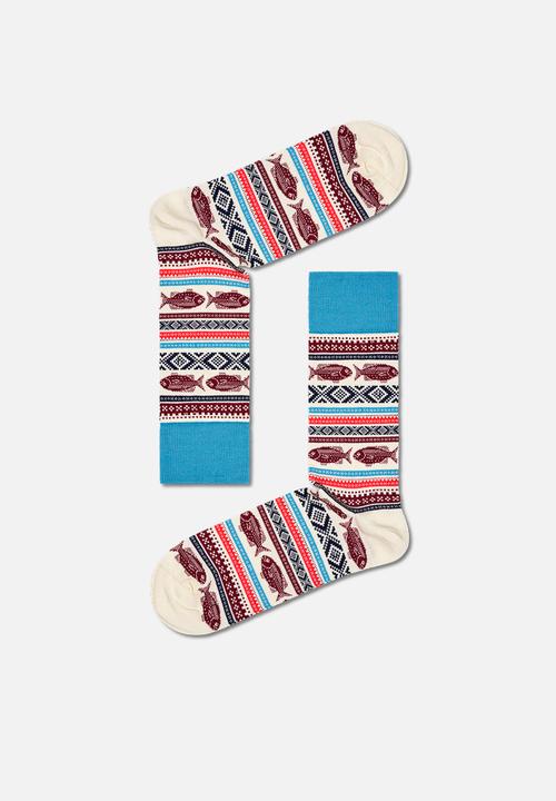 Happy Socks - Dressed fish jacquard sock - beige