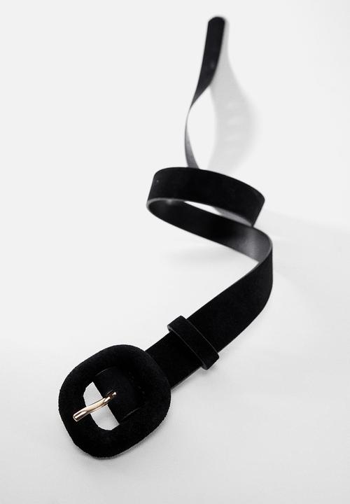 MANGO - Leather belt with square buckle - black