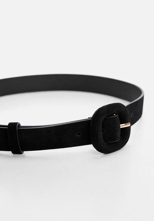 MANGO - Leather belt with square buckle - black