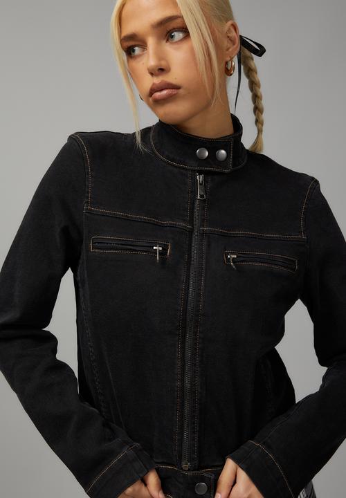 Factorie - Denim moto jacket - charcoal black