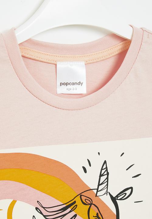 Pop Candy - Girls printed short sleeve tee - pink & white