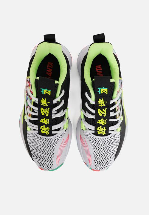 Anta - Basketball shoes - white/black/fluorescent green 