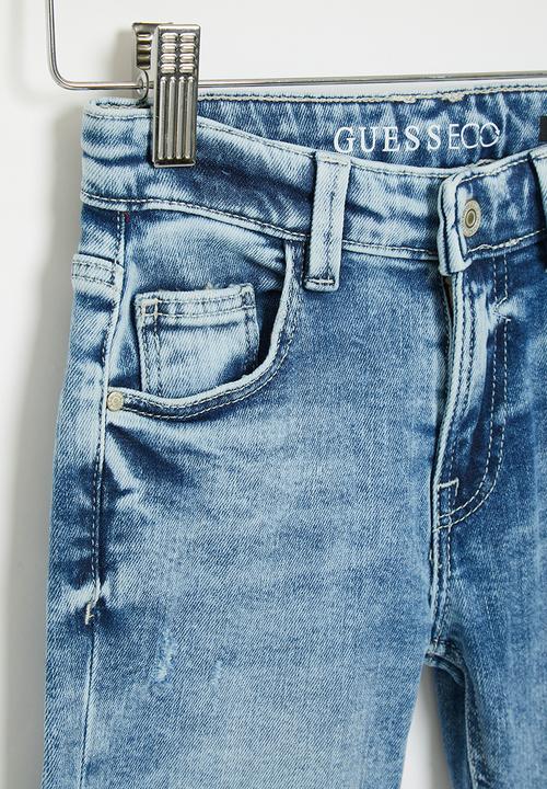 GUESS - Denim slim fit pants w/damages - blue damaged wash
