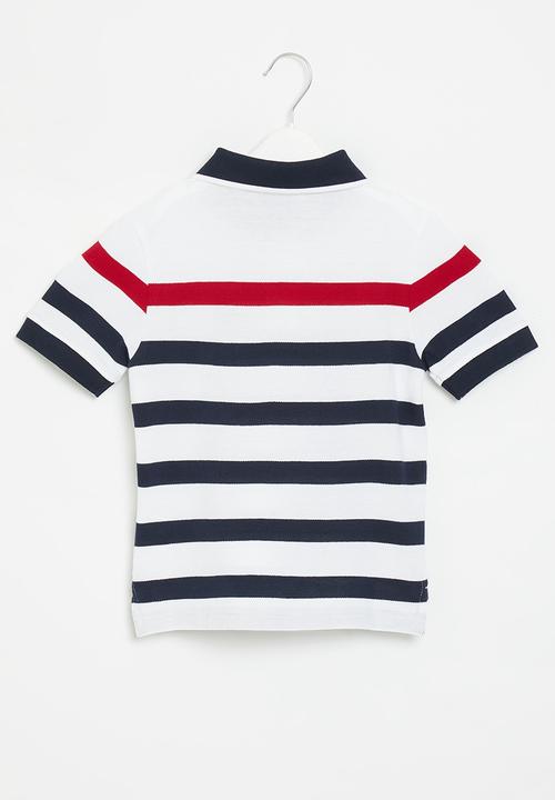 POLO - Boys striped short sleeve golfer - white