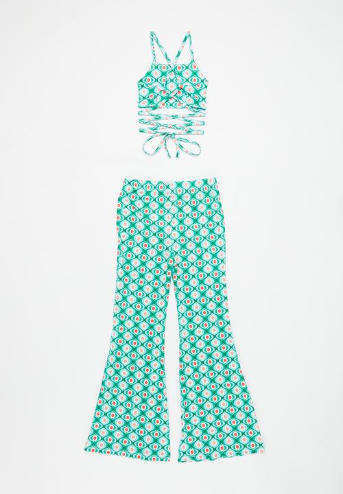 Pop Candy - Girls flare bottom and top set - green & white