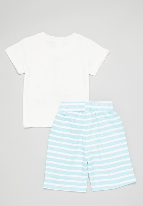 Pop Candy - Boys short sleeve and bottom set - light blue and white