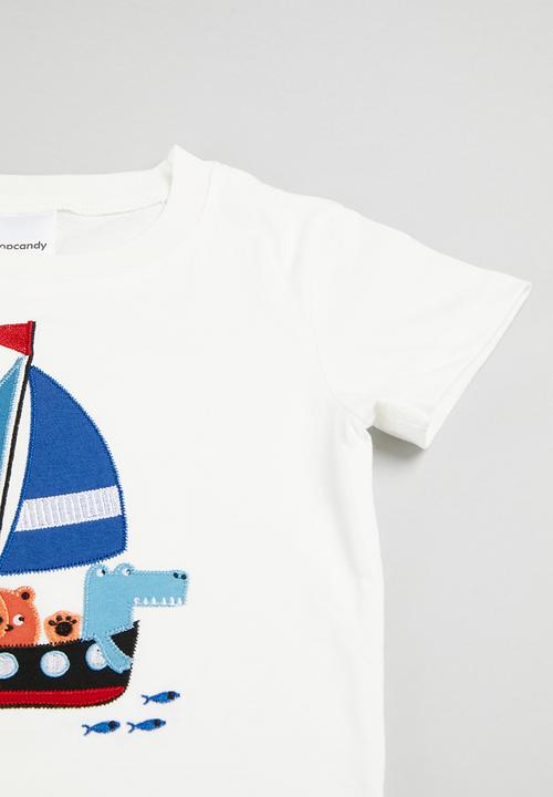 Pop Candy - Boys short sleeve and bottom set - light blue and white