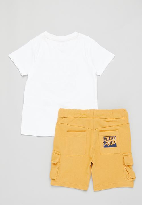 GUESS - Set ss t-shirt + active shorts - pure white/orange 