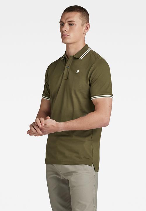 G-STAR - Dunda slim stripe polo short sleeve premium stretch - dark olive
