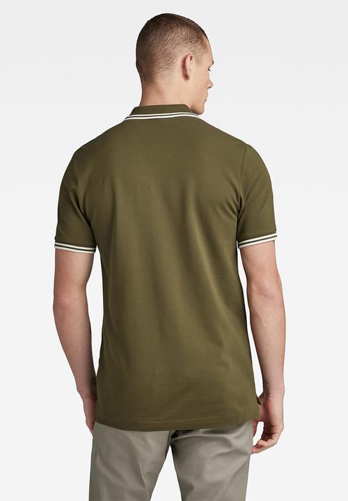 G-STAR - Dunda slim stripe polo short sleeve premium stretch - dark olive
