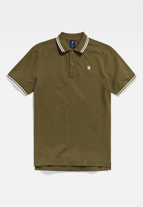 G-STAR - Dunda slim stripe polo short sleeve premium stretch - dark olive