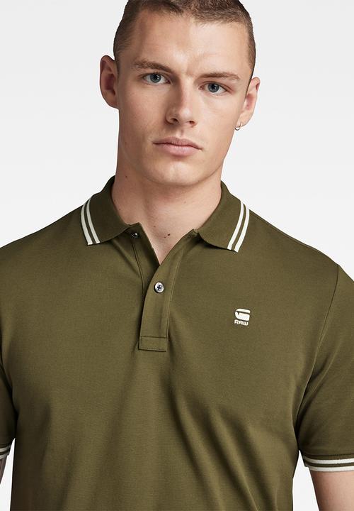 G-STAR - Dunda slim stripe polo short sleeve premium stretch - dark olive