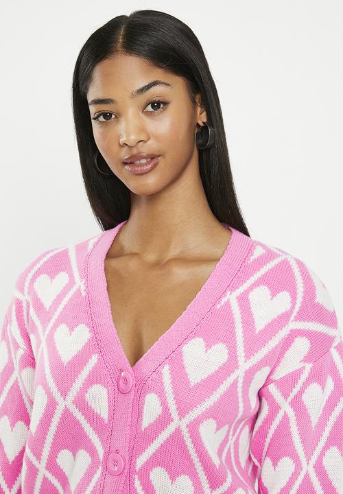 Trendyol - Crop jacquard knitwear cardigan - pink & beige 