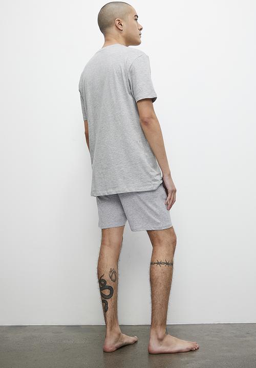 Superbalist - Regular fit knit sleep shorts & T-shirt set - grey melange