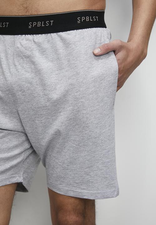 Superbalist - Regular fit knit sleep shorts & V- neck T-shirt set - grey melange
