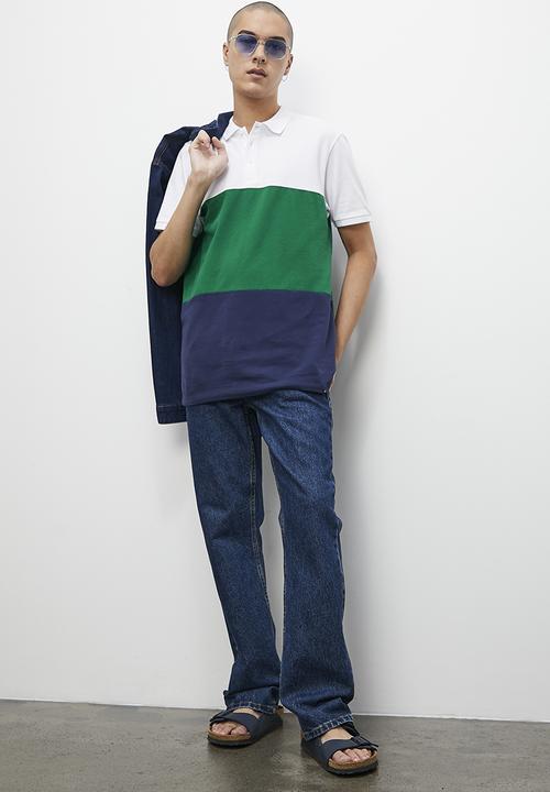 Superbalist - Luka colour block piquet golfer - navy & green
