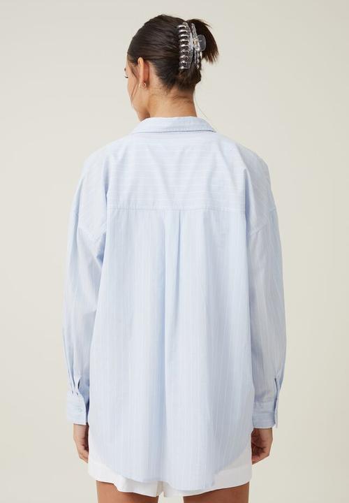 Cotton On - Dad shirt - polly pinstripe soft blue