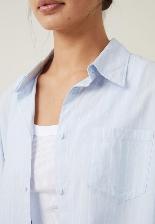 Cotton On - Dad shirt - polly pinstripe soft blue